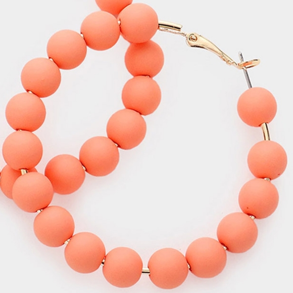 Peach Cluster Ball Beaded Hoop Earrings Colored Trendy Womens Fashion Jewelry - Picture 2 of 2